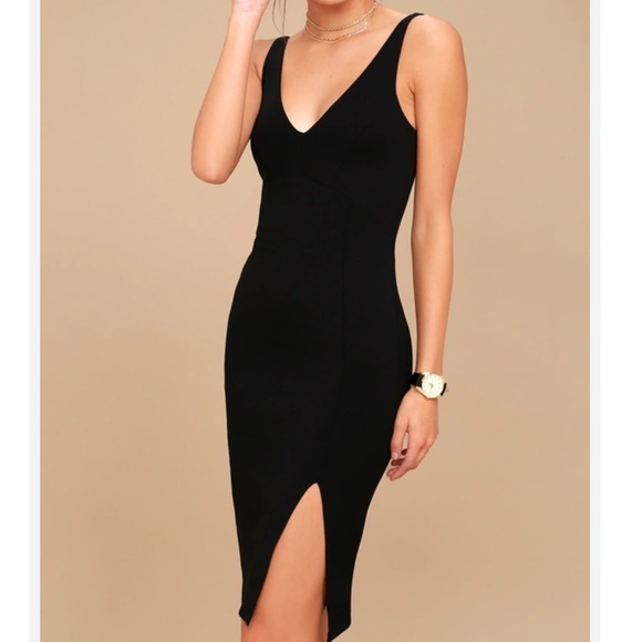 Lulus Iconic Moment Black Stretchy Bodycon Midi Dress - Size Medium - Picture 8 of 11